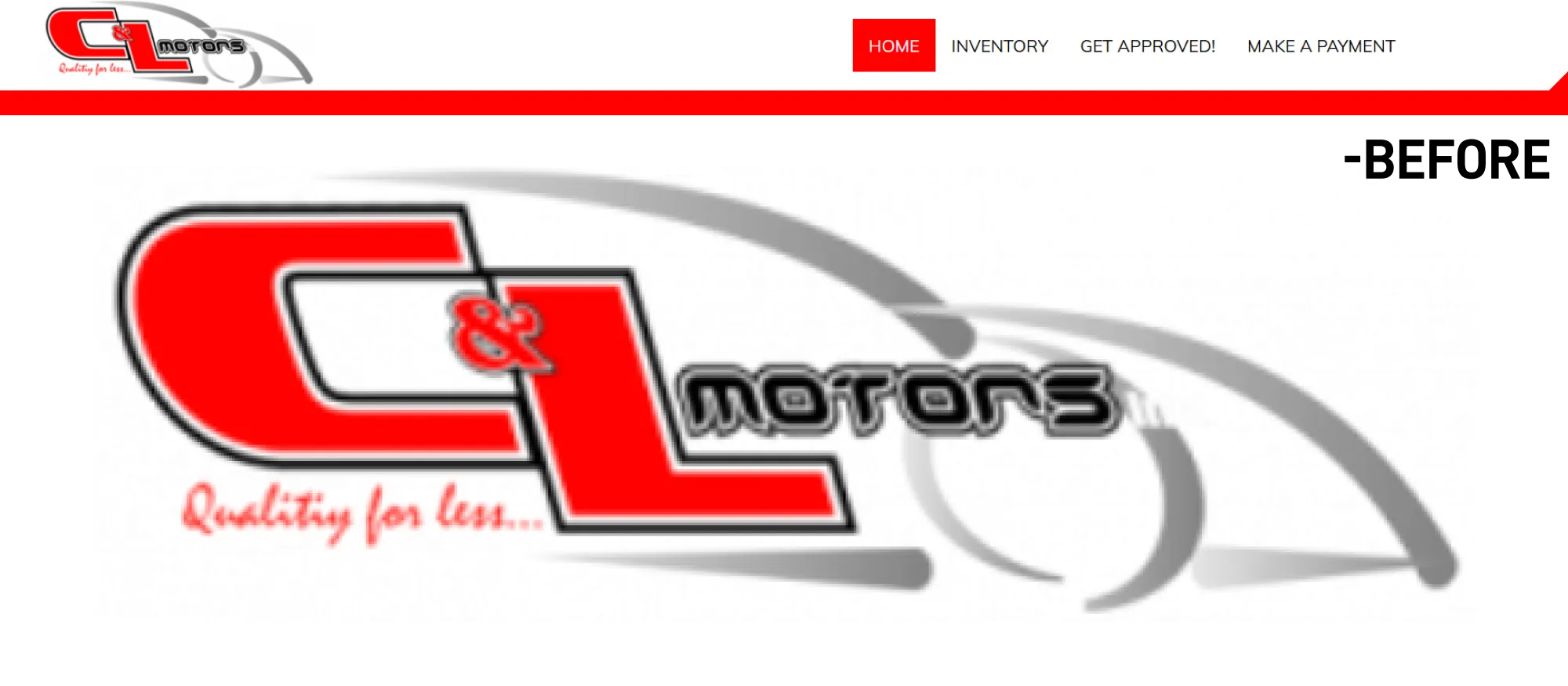 A screenshot of the original C and L Motors website header showing the outdated logo and navigation menu that served as the starting point for the redesign.